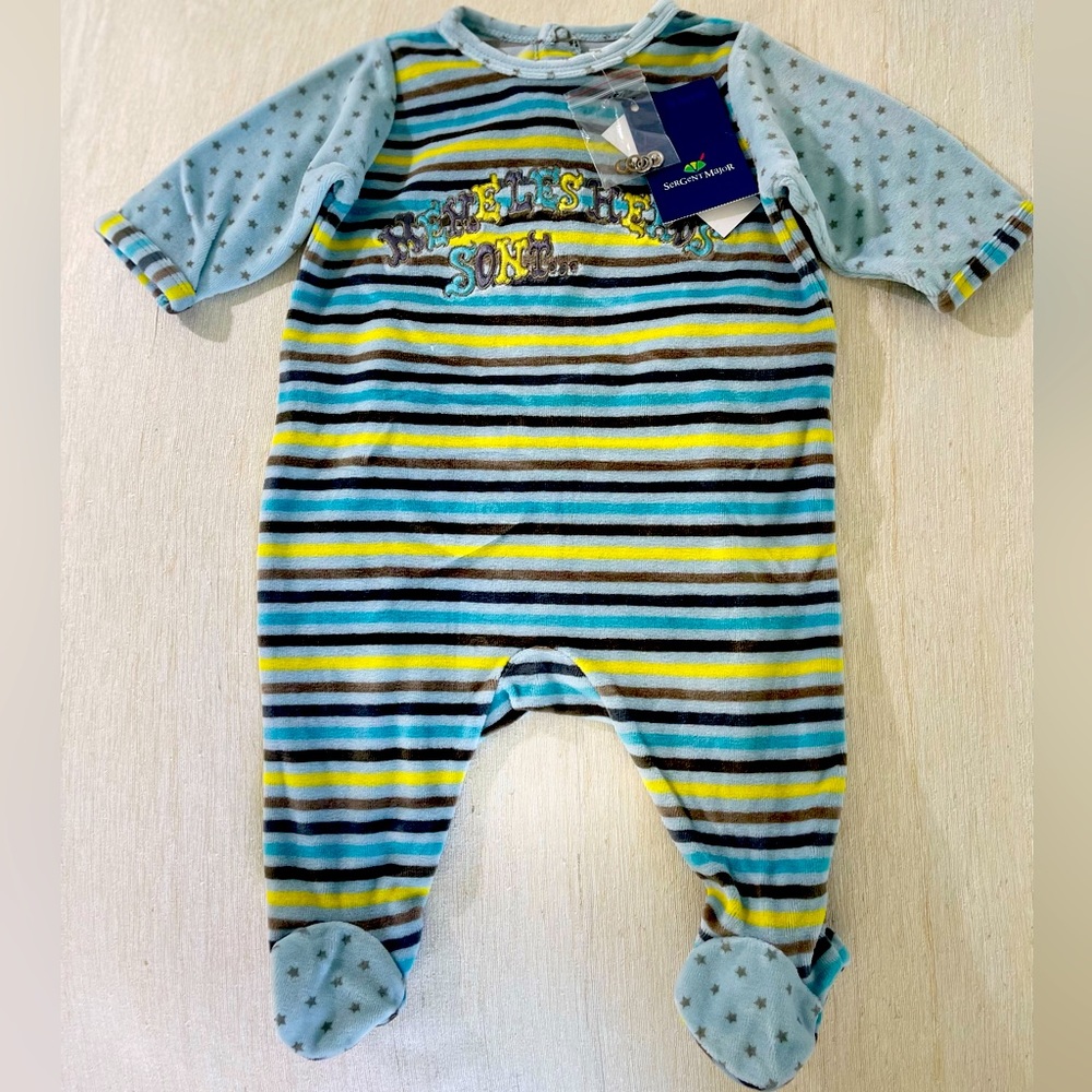 EU Sergeant Major.3MO baby blue striped onesie  Just dreamy!